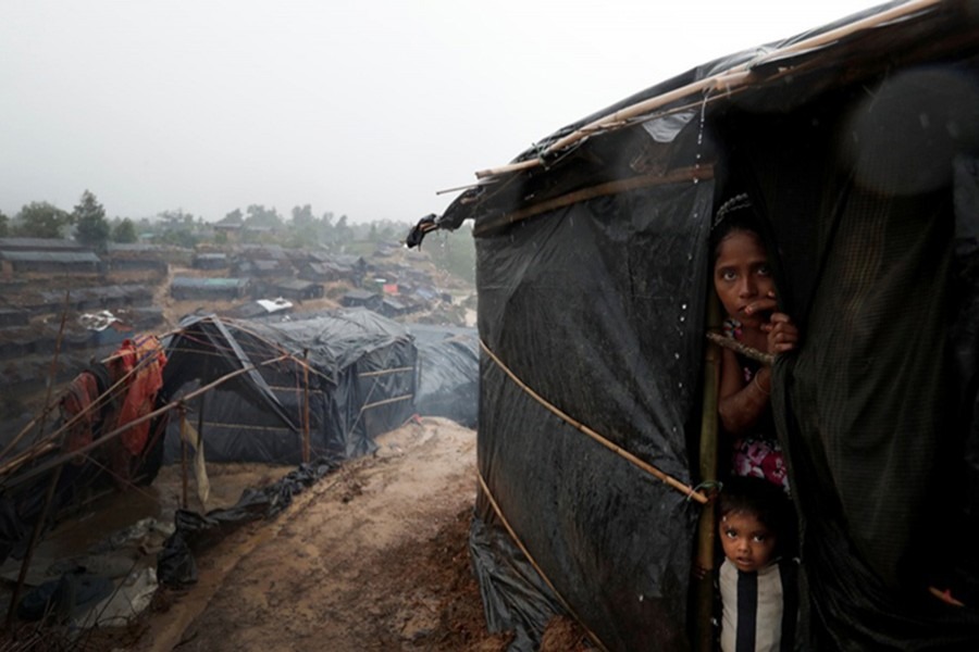 Rohingya refugees look out from a shelter in Cox's Bazar — Reuters file photo