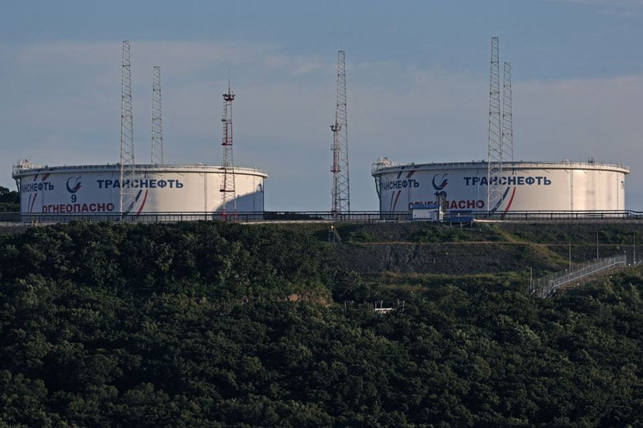 A view shows oil tanks of Transneft oil pipeline operator at the crude oil terminal Kozmino on the shore of Nakhodka Bay near the port city of Nakhodka, Russia August 12, 2022.