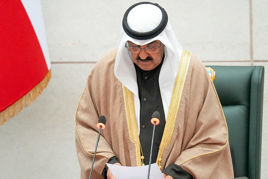 Kuwait's new emir Sheikh Meshal al-Ahmad al-Sabah swears the constitutional oath at the National Assembly in Kuwait City, Kuwait on December 20, 2023 — Photo via REUTERS