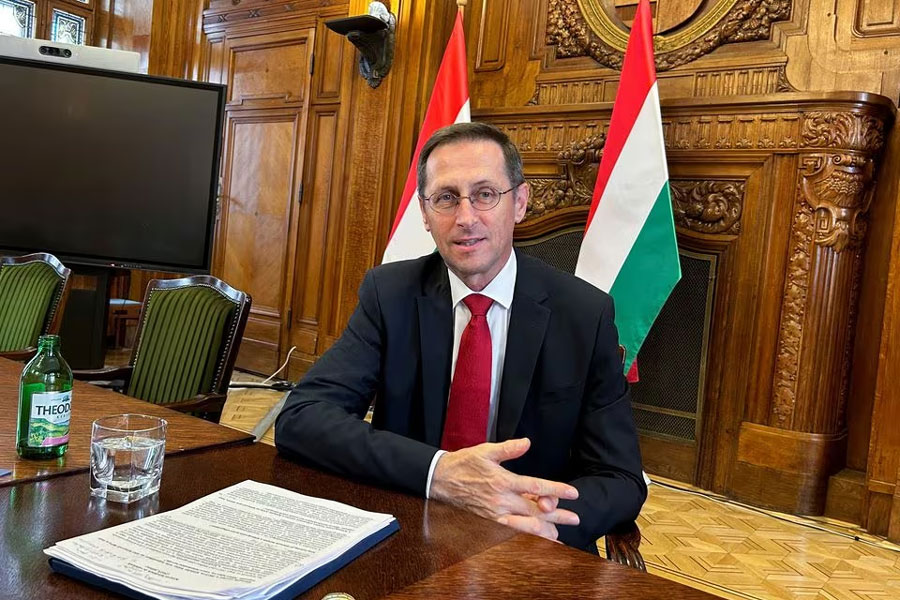 Hungarian Finance Minister Mihaly Varga speaks during an interview with Reuters in Budapest, Hungary July 19, 2023. REUTERS/Krisztina Than/File photo Acquire Licensing Rights