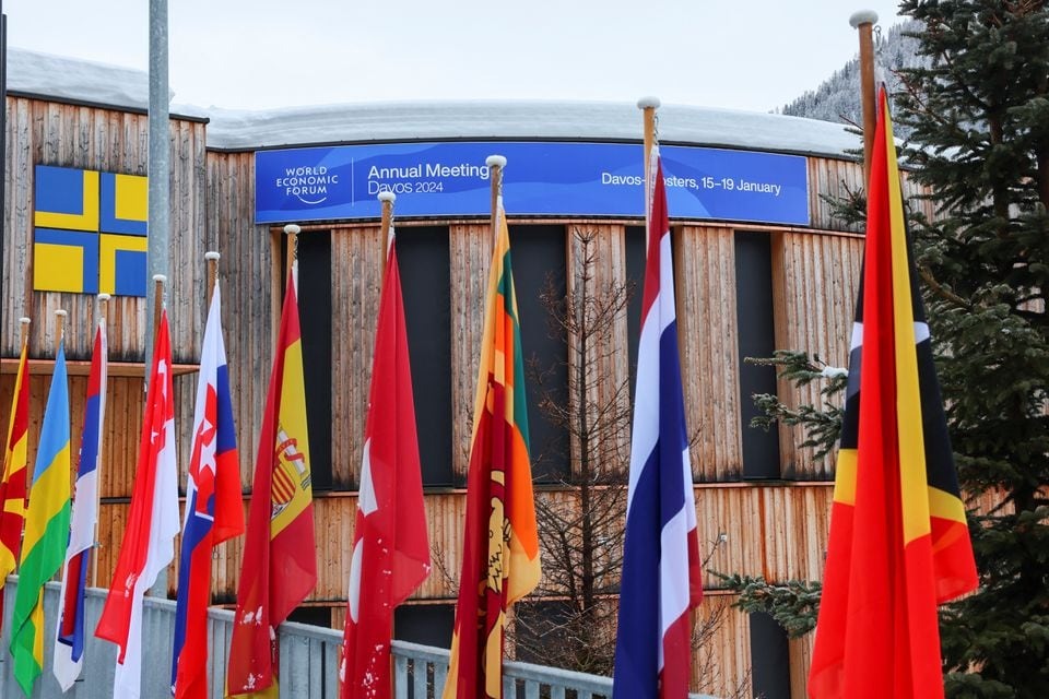 Flags hang outside the pavilion during the 54th annual meeting of the World Economic Forum in Davos, Switzerland on January 18, 2024 — Reuters photo