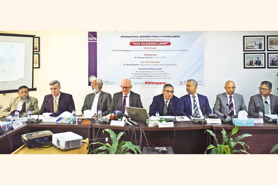 International Business Forum of Bangladesh (IBFB) held a seminar on 'Due Diligence Laws' in the city on Tuesday, with Charles Whiteley, Ambassador and Head of Delegation of the European Union to Bangladesh, as the chief guest. IBFB President Humayun Rashid presided over the seminar.
