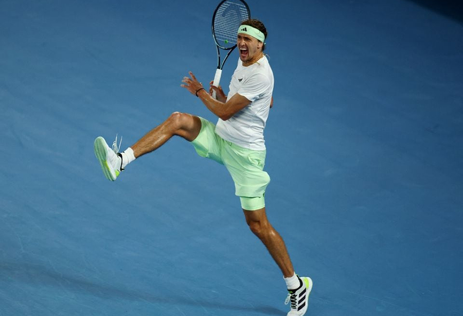 Germany's Alexander Zverev celebrates after winning his Australian Open quarter final match against Spain's Carlos Alcaraz at Melbourne Park in Melbourne, Australia on January 25, 2024 — Reuters photo