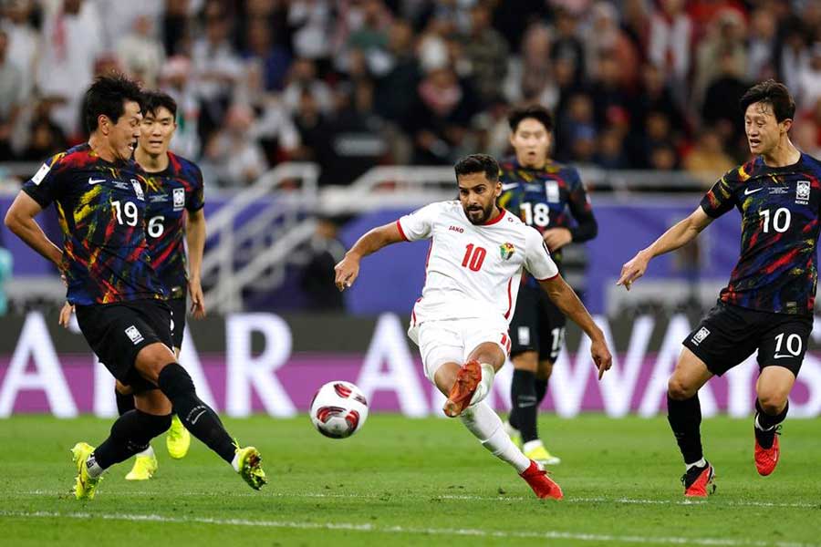 Jordan's Mousa Tamari scoring their second goal during AFC Asian Cup Semi Final match against South Korea at the Ahmed bin Ali Stadium in Qatar on Tuesday –Reuters photo