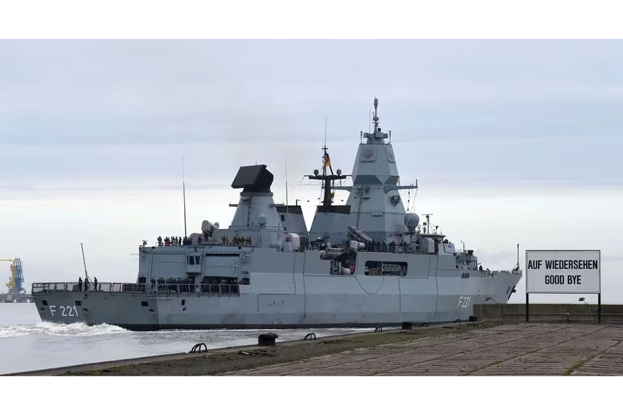 Frigate "Hessen" is sent off to the Red Sea from Wilhelmshaven, Germany, February 8, 2024, subject to an EU and national mandate, it will participate in the international EUNAVFOR ASPIDES mission to protect shipping and ensure freedom of navigation in the Red Sea.