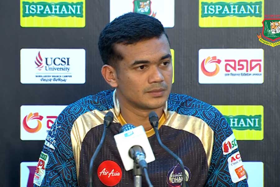 Durdanto Dhaka’s Taskin Ahmed addressing press briefing after suffering eighth consecutive defeat on Saturday