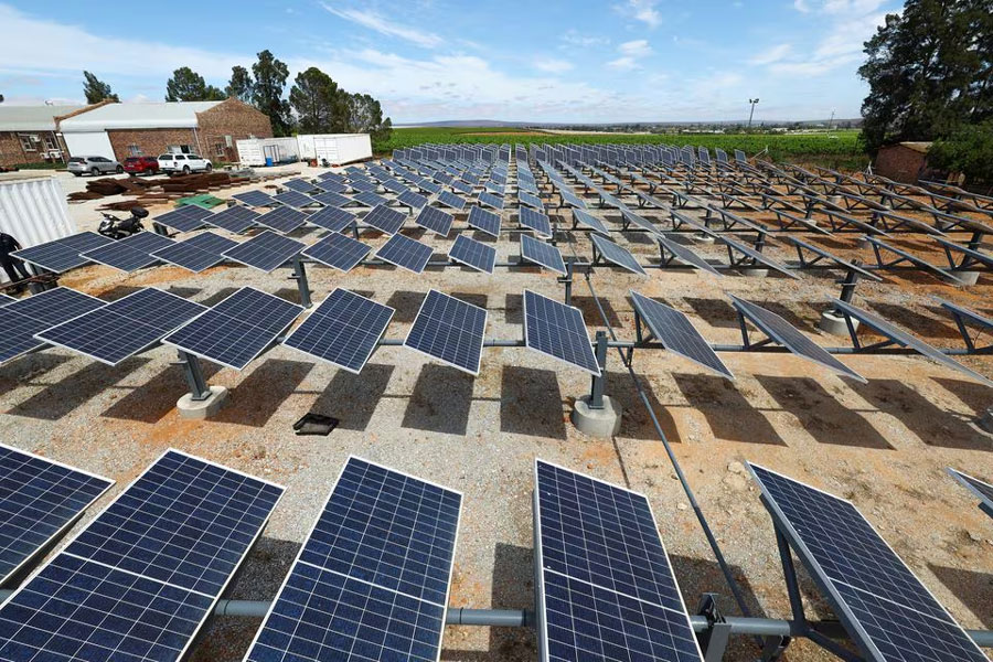 A view shows solar panels at the green hydrogen proof-of-concept site in Vredendal, Western Cape, South Africa, November 15, 2022.