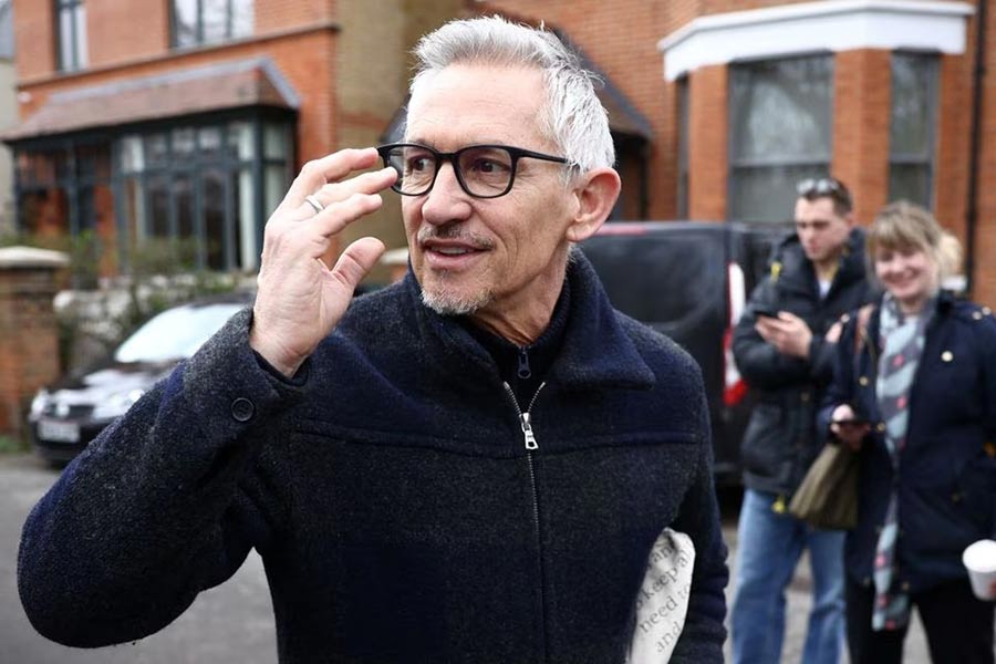Former British football player and BBC presenter Gary Lineker walking outside his home in London, on Sunday –Reuters photo