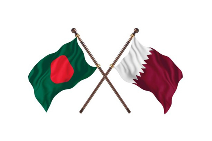 Flags of Bangladesh and Qatar are seen cross-pinned in this photo symbolising friendship between the two nations