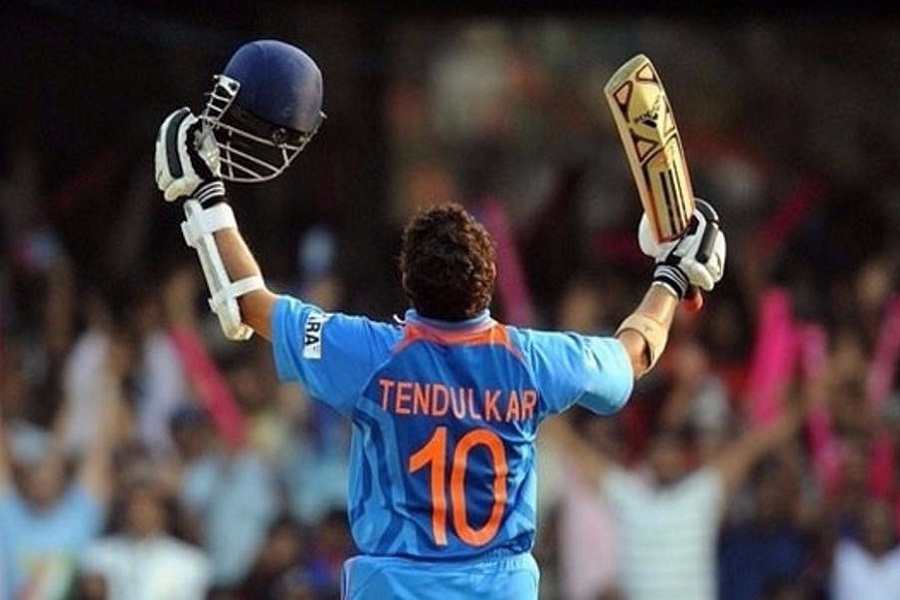 Sachin Tendulkar after scoring a century