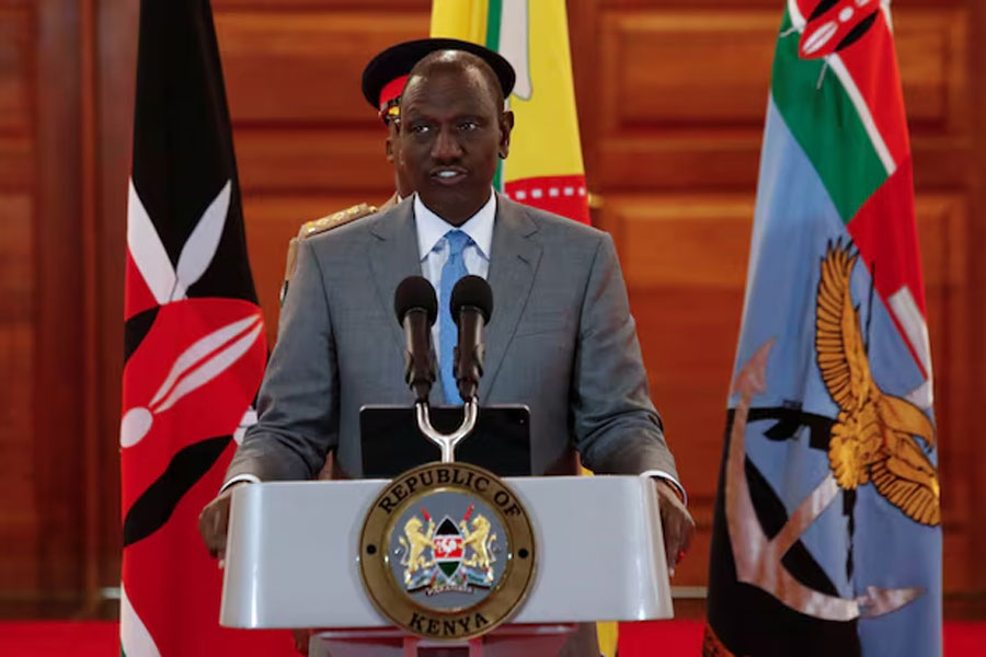 Kenya’s President William Ruto speaks at a press conference after police officers shot protesters demonstrating against Kenya’s proposed finance bill 2024/2025 in Nairobi, Kenya, June 25, 2024.