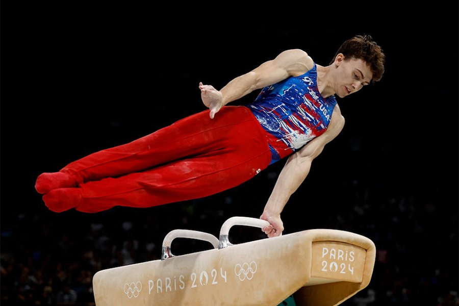Stephen Nedoroscik of United States in action on the pommel horse at Paris 2024 Olympics at Bercy Arena in Paris, France on July 27, 2024 — Reuters photo