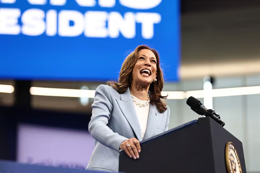 Democratic presidential candidate and U.S. Vice President Kamala Harris speaks at a presidential election campaign event in Atlanta, Georgia, U.S. July 30, 2024.