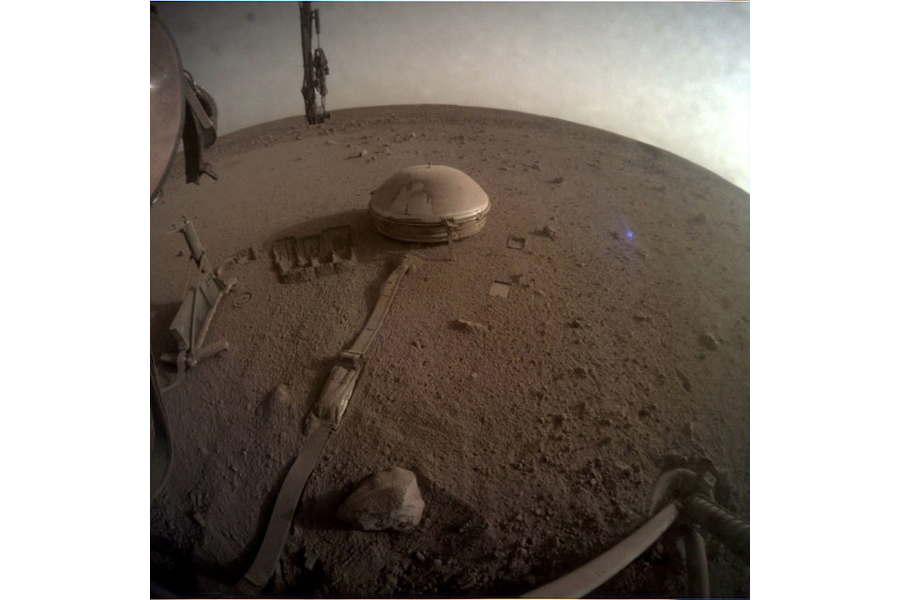 View of the InSight's seismometer on the Martian surface