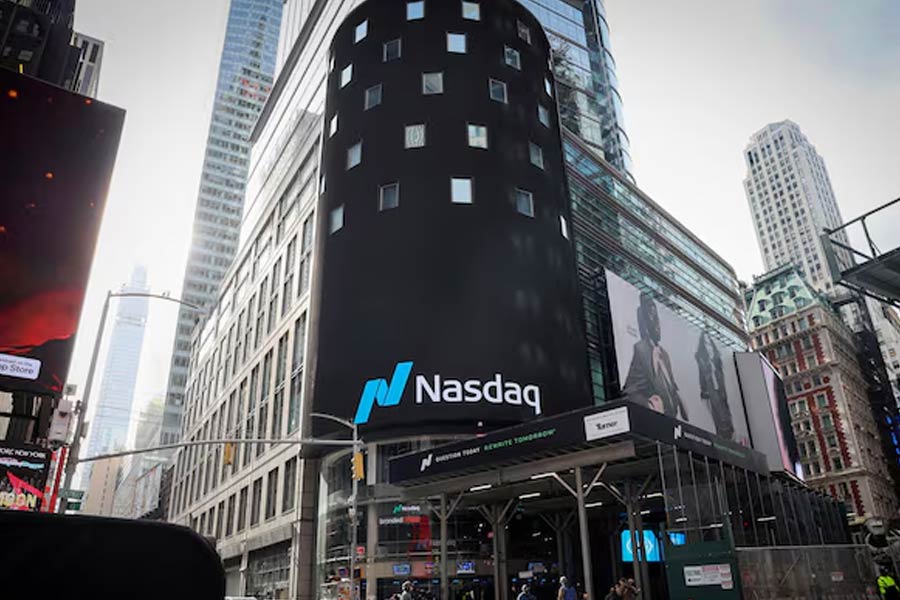 The Nasdaq Market site is seen on the day that shares of Truth Social and Trump Media & Technology Group start trading under the ticker "DJT", outside the Nasdaq Market site in New York City on March 26, 2024 –Reuters photo