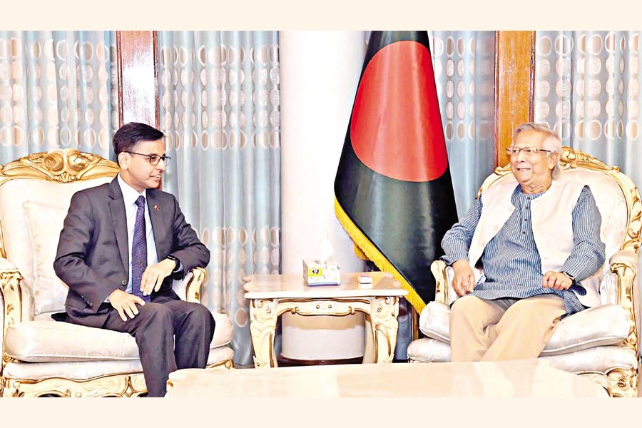Indian High Commissioner Pranay Verma made a courtesy call on Chief Adviser Prof Muhammad Yunus at the state guesthouse Jamuna in the capital on Thursday