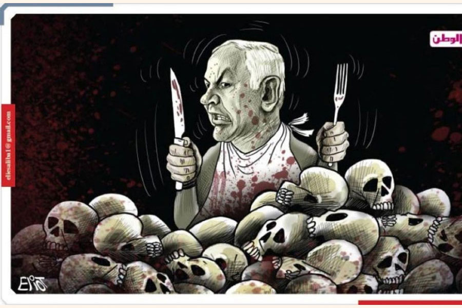 A cartoon of Netanyahu that appeared in Qatari news outlet Al-Watan on November 16, 2023