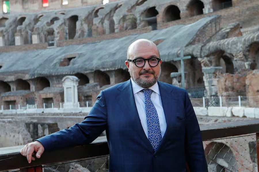 Italian Minister of Culture Gennaro Sangiuliano poses for photographers at the end of an event inside the Colosseum, Rome, Italy May 30, 2023.