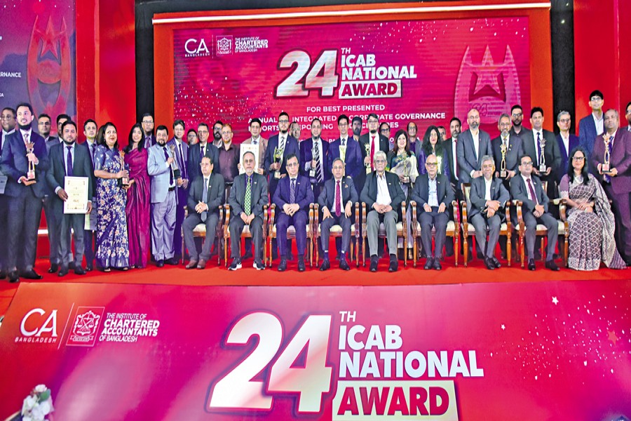 Winners of the ICAB National Award pose with the guests at the award ceremony in the city on Tuesday