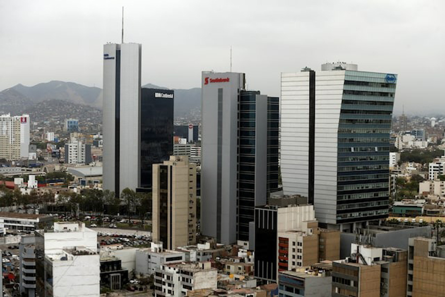 A general View shows San Isidro financial district through a window, in Lima, Peru, November 21, 2017.