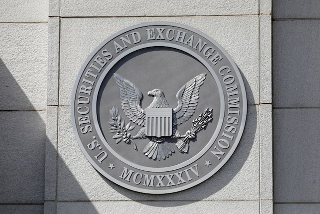 The seal of the US Securities and Exchange Commission (SEC) is seen at their headquarters in Washington, DC, US, May 12, 2021.