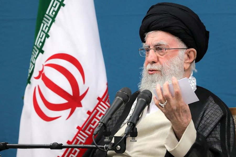 Iran’s Supreme Leader Ayatollah Ali Khamenei speaks during a meeting with Iran’s president Masoud Pezeshkian and his cabinet in Tehran, Iran, August 27, 2024.