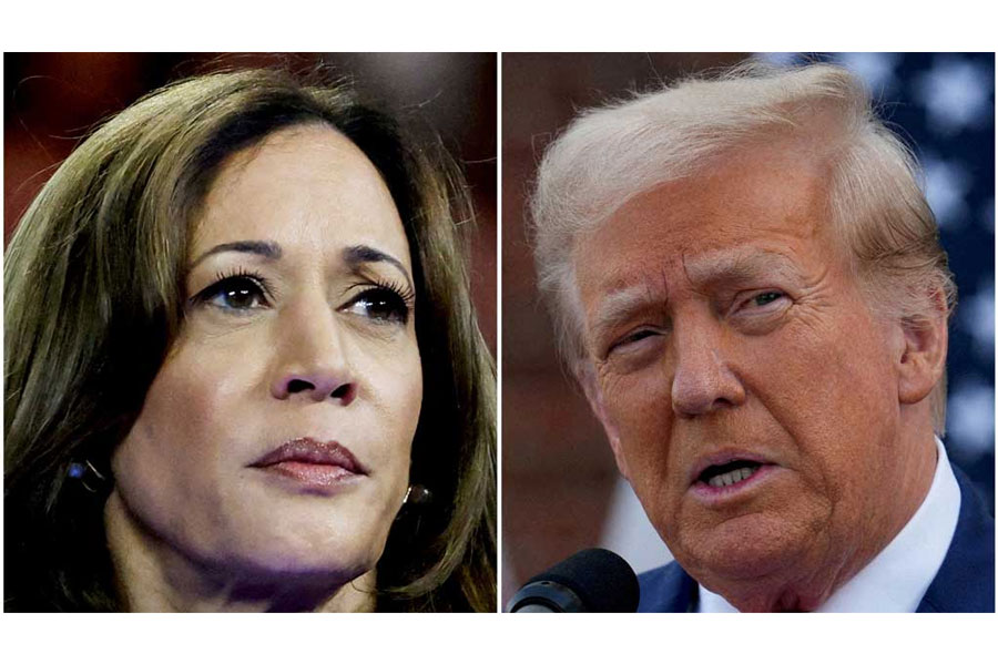 US Vice President Kamala Harris in Milwaukee, Wisconsin, US August 20, 2024 and former US President Donald Trump in Bedminster, New Jersey, US, August 15, 2024 are seen in a combination of file photographs.