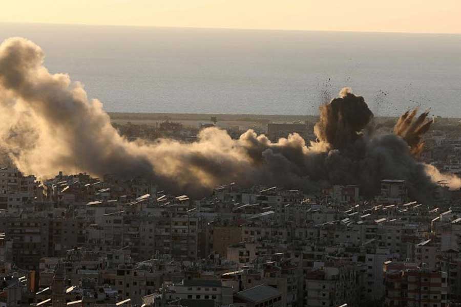 Smoke billows following Israeli airstrikes in the southern suburb of Beirut, Lebanon, Oct. 19, 2024