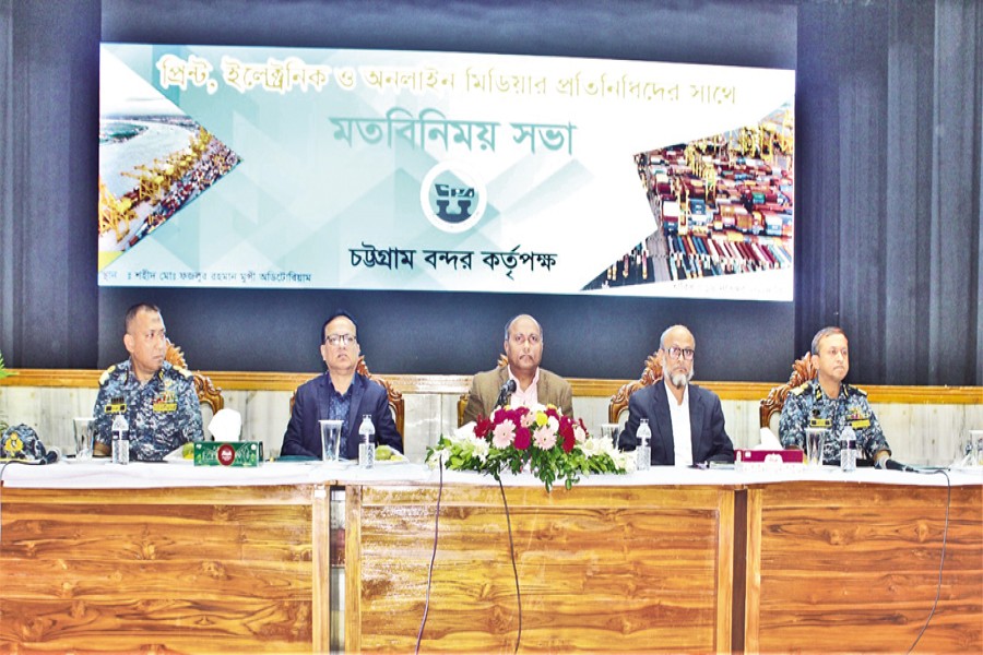 Chairman of the Chittagong Port Authority Rear Admiral SM Moniruzzaman speaks at a view-exchange meeting on Tuesday.