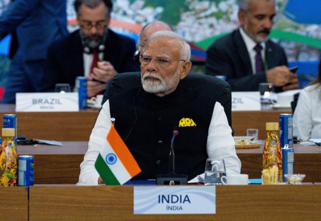 Indian Prime Minister Narendra Modi during an event launching the Global Alliance Against Hunger and Poverty at the G20 Summit at the Museum of Modern Art in Rio de Janeiro, Brazil on Monday, Nov. 18, 2024. Eric Lee/Pool via REUTERS/File Photo