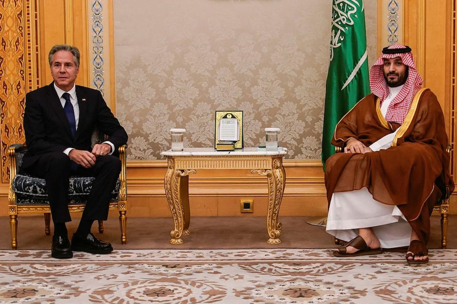US Secretary of State Antony Blinken meets Saudi Crown Prince Mohammed bin Salman, in Riyadh, Saudi Arabia, October 23, 2024.