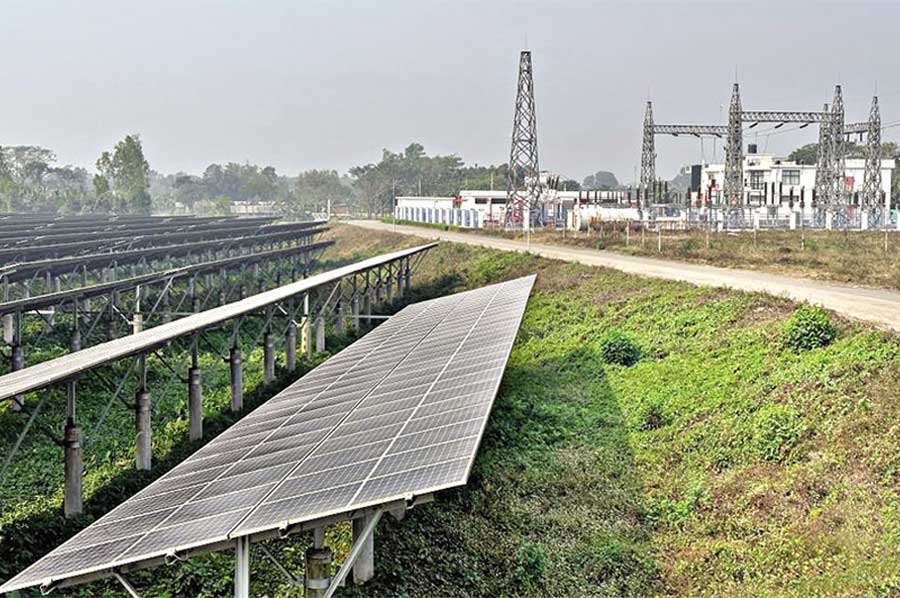 This photo taken on February 17, 2024 shows a 50 MW Chinese-built photovoltaic power plant in Mymensingh District, Bangladesh