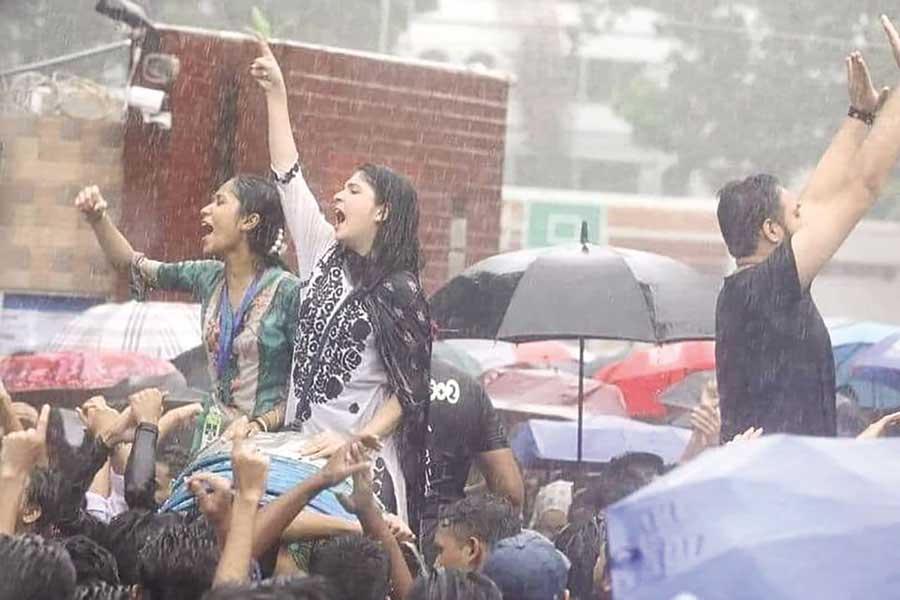 Students and youths at a road march in Dhaka during the anti-discrimination movement in July-August this year that forced autocratic Sheikh Hasina to step down and flee to India