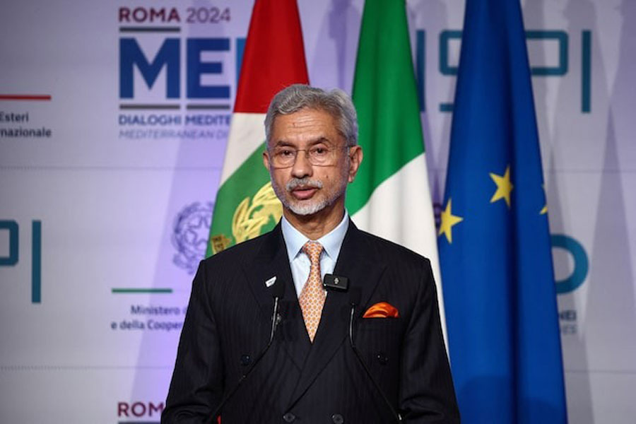 Indian External Affairs Minister Subrahmanyam Jaishankar speaks during the Mediterranean Dialogues conference in Rome, Italy, November 25, 2024.