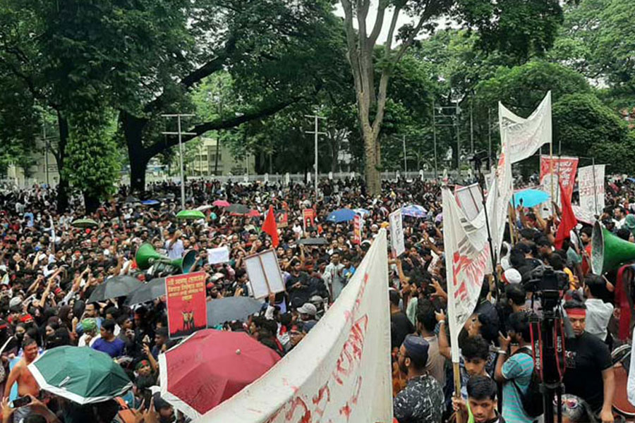 Protestors at a mass rally in Dhaka on August 2 this year demanding the resignation of autocratic PM Hasina