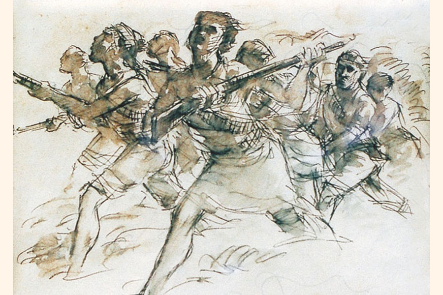 Muktijuddho' by Zainul Abedin (Ink and wash painting) - Collected