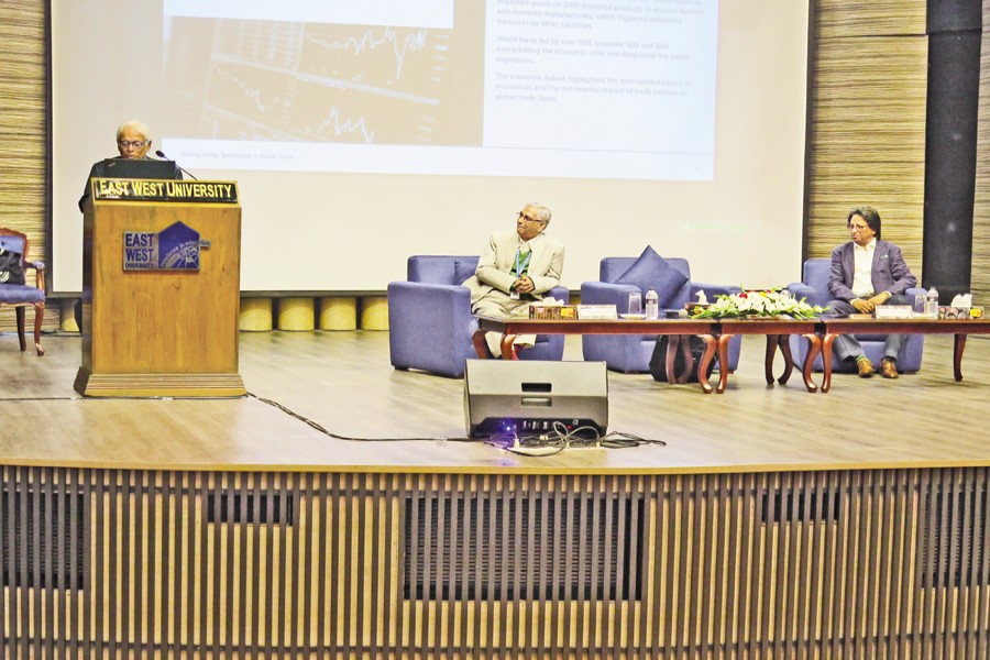 East West University held a public lecture titled 'World Trade and Bangladesh' at its Manzur Elahi Auditorium in the city on Tuesday. Dr Mohammed Farashuddin, former governor of Bangladesh Bank and founding vice-chancellor of East West University, chaired the event
