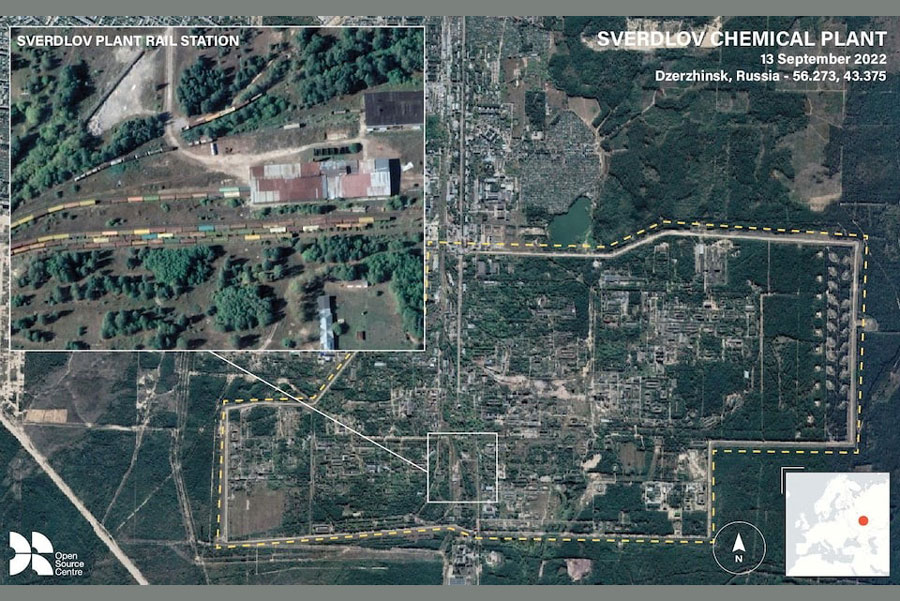 A satellite image shows the Sverdlov plant in Dzerzhinsk, Russia, September 13, 2022.