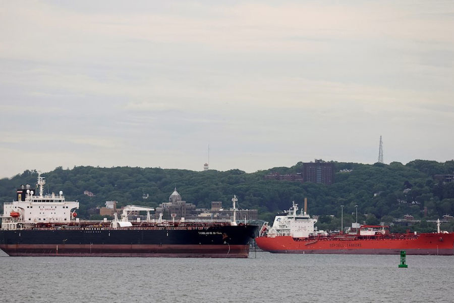 Oil tankers the Yamilah III and the Bow Gemini are seen anchored in New York Harbor in New York City, US, May 24, 2022.