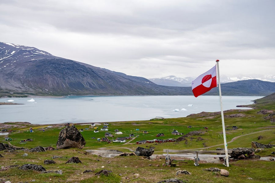 Greenland’s flag flies in Igaliku settlement, Greenland, July 5, 2024.