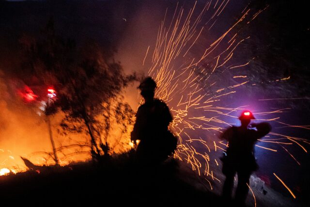The wind whips embers while firefighters battle the fire in the Angeles National Forest near Mt. Wilson as the wildfires burn in the Los Angeles area, during the Eaton Fire in Altadena, California, US on January 9, 2025 — Reuters photo