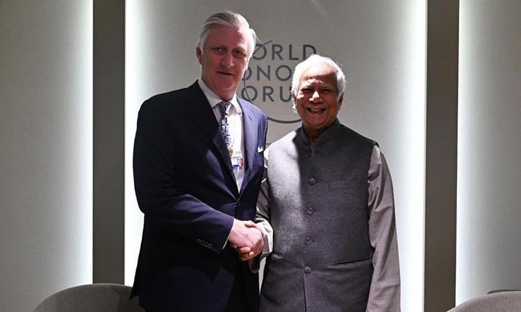 Chief Adviser Professor Muhammad Yunus with King Philippe, Kingdom of Belgium, on the sidelines of WEF summit in Davos. Photo: Chief Adviser GOB Facebook page
