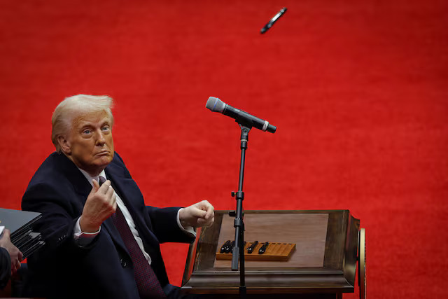 U.S. President Donald Trump looks on after signing executive orders inside the Capital One Arena on the inauguration day of his second presidential term, in Washington, U.S. on January 20, 2025 — Reuters photo