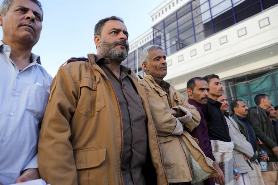 People detained by the Houthis wait for their release in Sanaa, Yemen January 25, 2025.