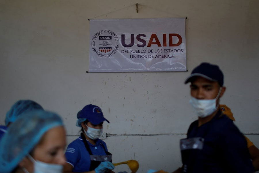 The logo of USAID is seen at a community kitchen set-up by them and the World Food Programme in Cucuta, Colombia February 7, 2019.
