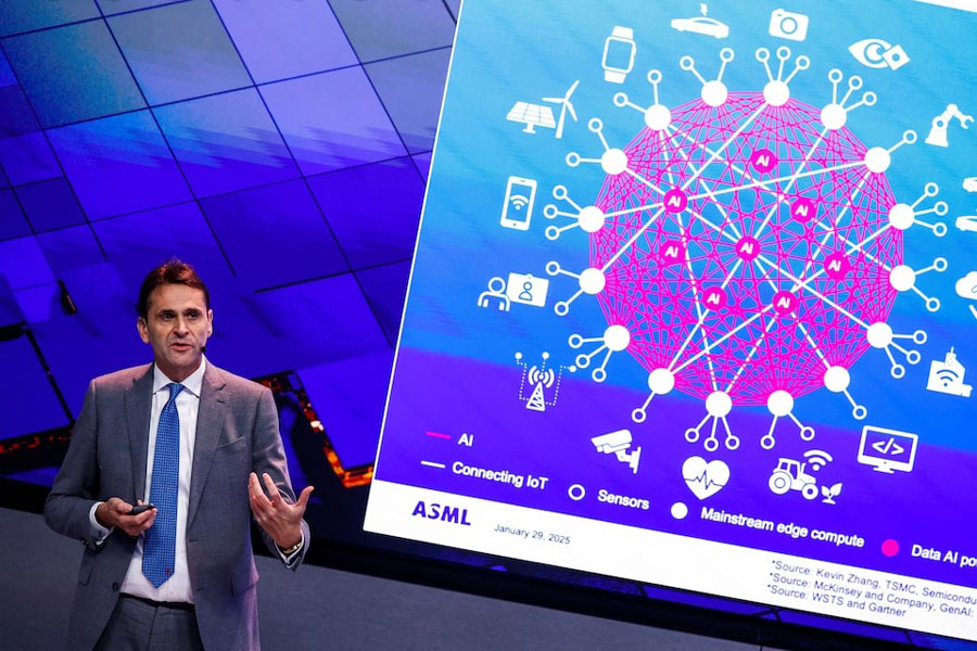 President and CEO of Dutch computer chip equipment supplier ASML, Christophe Fouquet, speaks as he publishes fourth quarter results, days after chip stocks were shaken by fears that efficiency advances by Chinese AI firm DeepSeek, in Veldhoven, Netherlands, January 29 2025.
