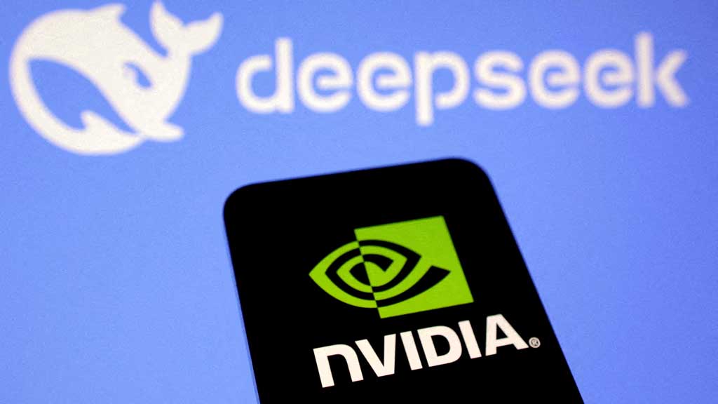 Nvidia and DeepSeek logos are seen in this illustration taken, Jan 27, 2025. REUTERS/Dado Ruvic/Illustration/File Photo