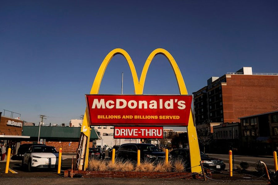 The logo for McDonald’s restaurant is seen as McDonald’s Corp. reports fourth quarter earnings, in Arlington, Virginia, US, January 27, 2022.