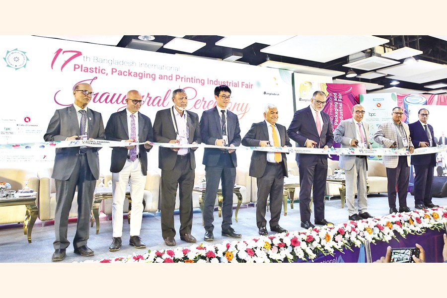 Commerce Adviser Sk Bashir Uddin inaugurating the four-day '17th Bangladesh International Plastic, Packaging and Printing Industrial Fair', or IPF 2025 on Wednesday at the International Convention City Bashundhara (ICCB) in the capital's Kuril