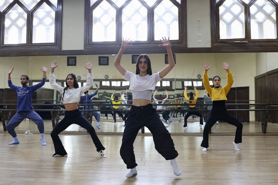 Dancers perform during rehearsals at Higher Institute of Dramatic Arts in Damascus, Syria February 5, 2025.